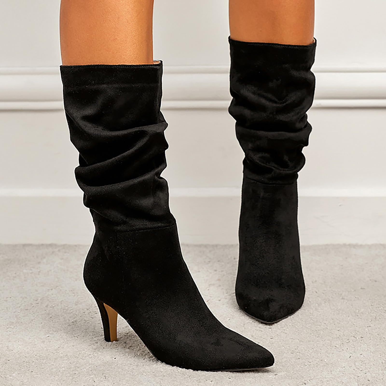 Generisch Botas de equitación 2023 tacón alto tacón medio sexy punta punta punta moda botas zapatos mujer