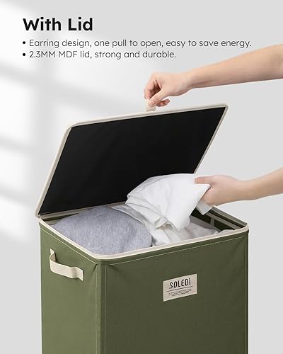 Miniatura 5 de SOLEDI - Canasta de lavandería con tapa de 100L, canasta de ropa plegable grande y alta, cesta de lavandería con bolsa removible fácil de