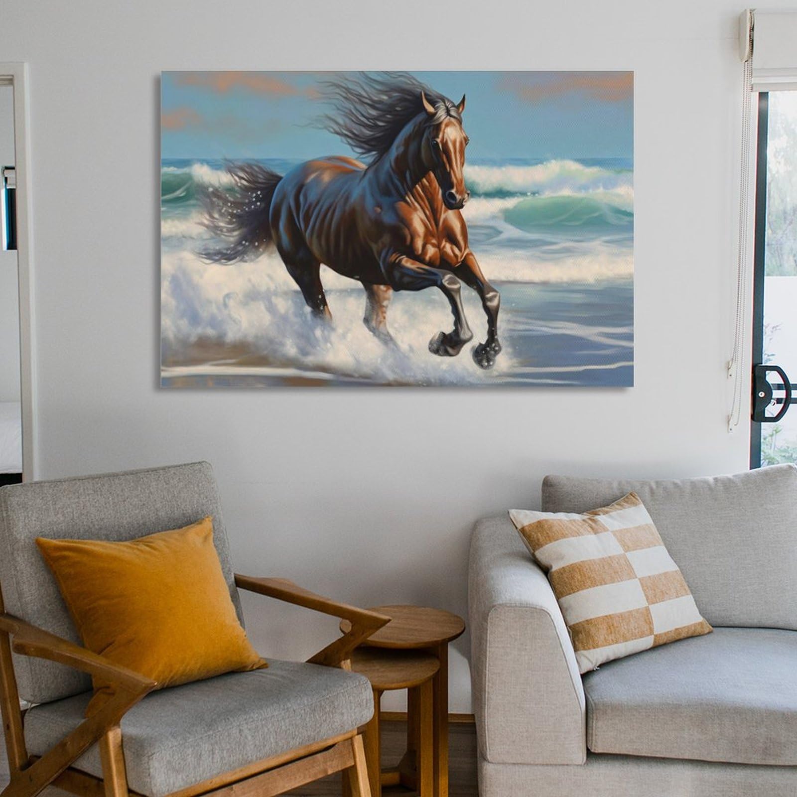 Amazon.co.jp: 絵画 湖のほとりに白い馬が立っているインテリア 絵画