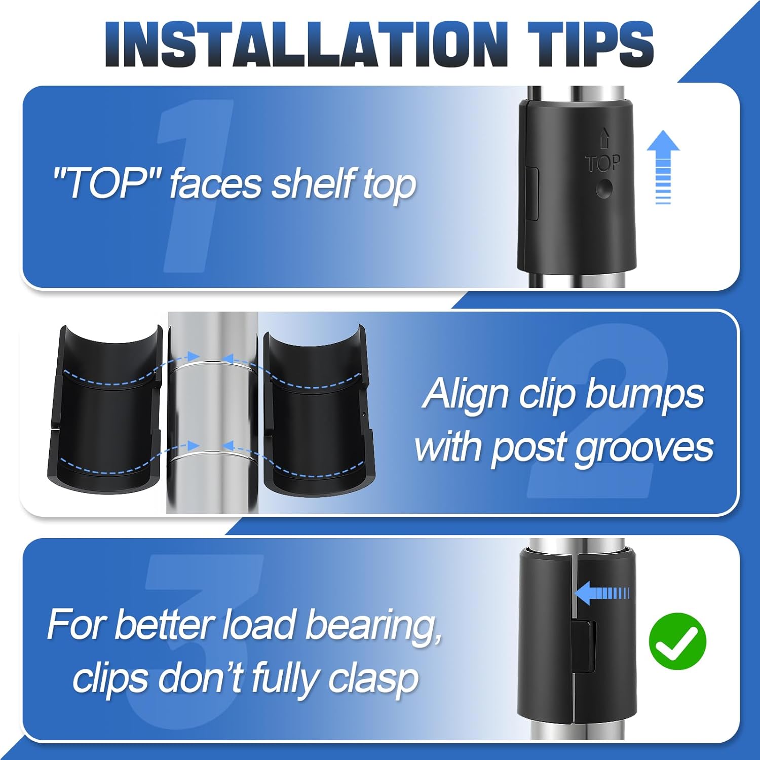 24 Pcs Wire Shelf Clips for 3/4" Post - 12 Pairs of Wire Rack Lock Clip Replacements for Metal Shelving Sleeves System, Plastic Parts for Stability and Layer Spacing Adjustment - Image 3