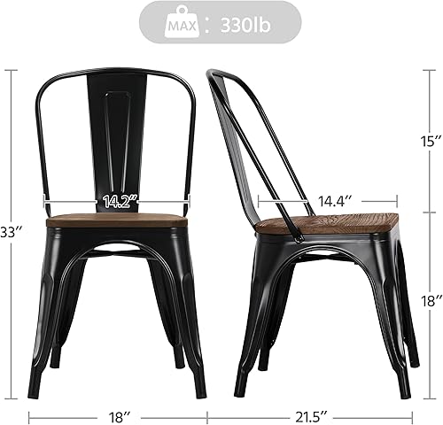 Miniatura 51 de Yaheetech Sillas de comedor de metal con asiento de madera/parte superior apilables, sillas de cocina con respaldo para interiores y exteriores,