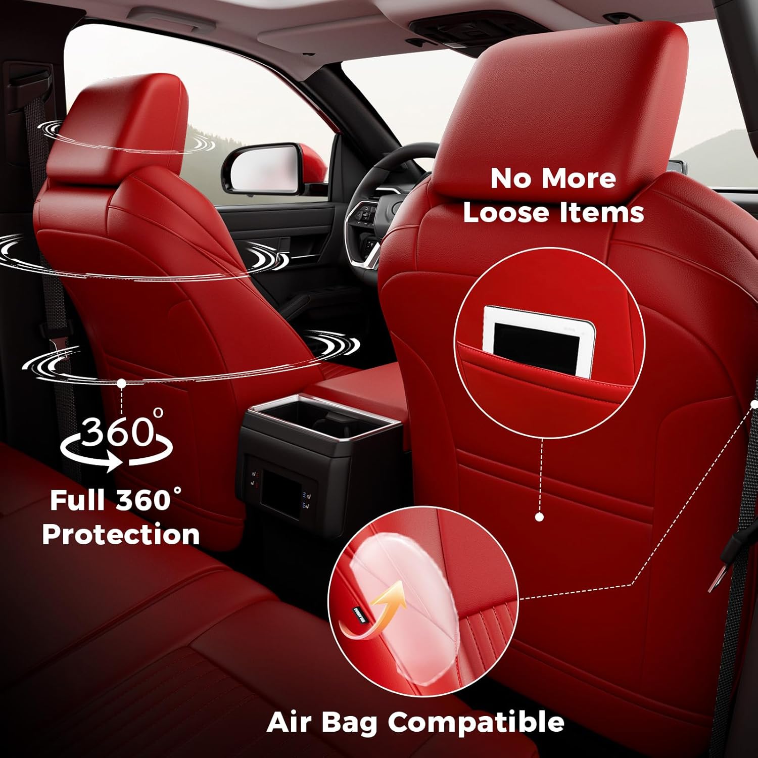 FREESOO Custom Fit Leather Tacoma Seat Covers Full Set Gen 4Th 2024-2026 Double Cab, for Sr/Sr5/Trd Prerunner/TRD Sport/TRD Off-Road/Limited, Seat Covers for Tacoma (5 Seats, Red)