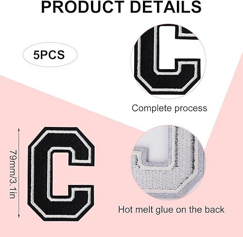 Miniatura 2 de 5 parches de letras para planchar y coser, bordado de 3.14 pulgadas, parches decorativos del alfabeto para planchar en ropa, chaquetas, jeans,