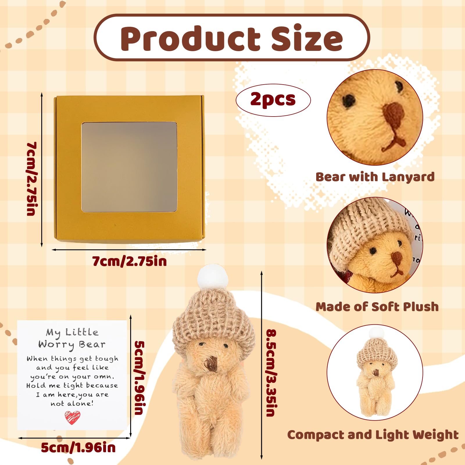 2 Pack Worry Bear Hug in a Box, A Little Pocket Bear Hug, Mini Plush Teddy Bear in Box, Emotional Support Gifts for kids, Pocket Bears with Inspirational Card for Friends Family Children - Image 2