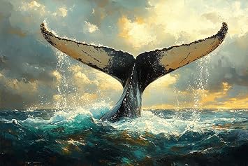 Paint by Numbers, Whale Tail Splashing Through The Water, 16x20 Inch Drawing with Brushes Winter Home Decor Without Frame