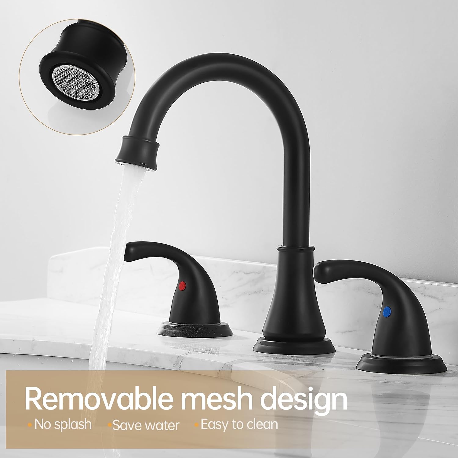 Bathroom Faucet 3 Holes, 8 Inch Widespread Faucet 2 Handle Bathroom Sink Faucets Lead-Free Matte Black Bath Sinks Faucets with Pop-up Drain Stopper and Supply Hoses