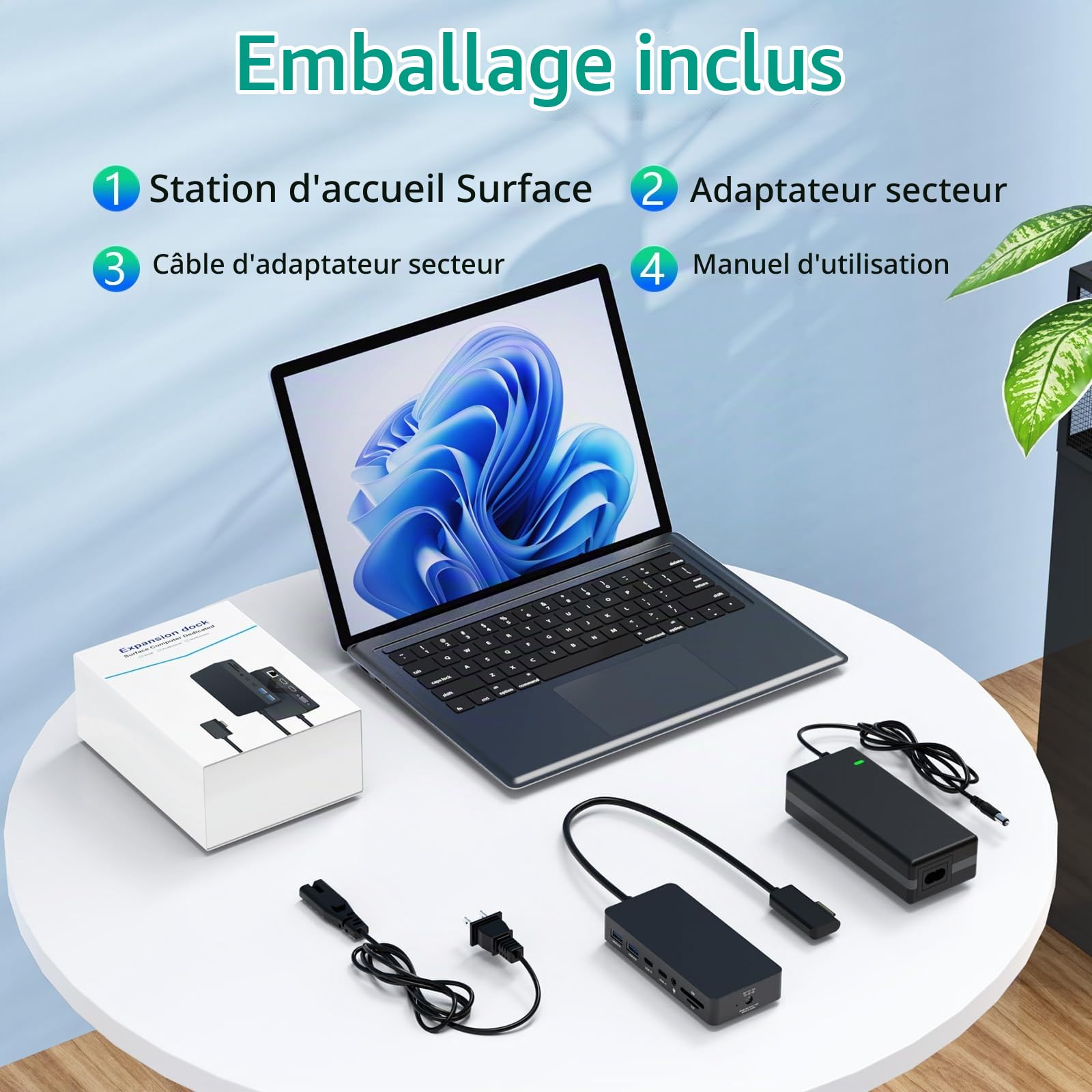 Station d'accueil Microsoft Surface Dock triple écran, double HDMI et VGA, avec adaptateur secteur,12 en 1 pour Microsoft Surface Pro 11/10/9/8/X/7/6/5/4/3,Surface Laptop 7/6/5/4/3/2/1,Surface Book Go