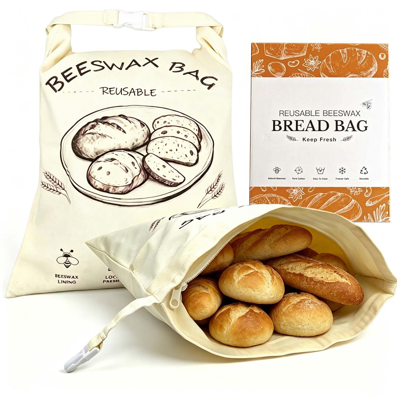 2 Pack Beeswax Bread Bags Loafguard Reusable 43.5x33.5cm