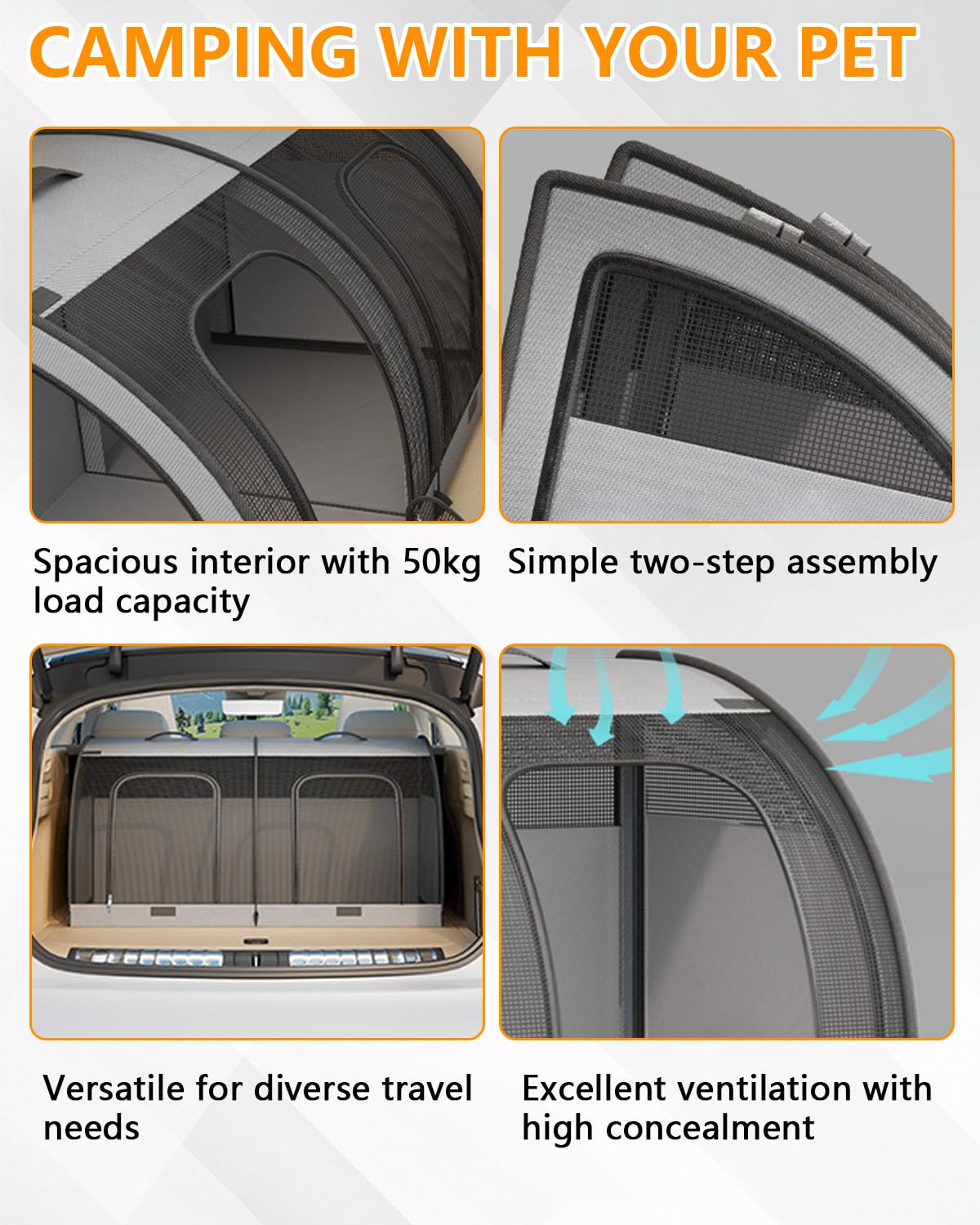 Transportín grande para mascotas, asiento plegable para 2 gatos, bolsa de transporte de viaje con malla transpirable, asa y 4 puertas, para asiento trasero y hogar, 100 x 50 x 50 cm