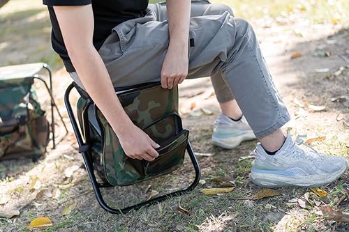 Miniatura 8 de YL traV Silla enfriadora tipo mochila, silla de pesca portátil, asiento plegable de 400 libras, bolsa de camuflaje de gran capacidad, taburete de