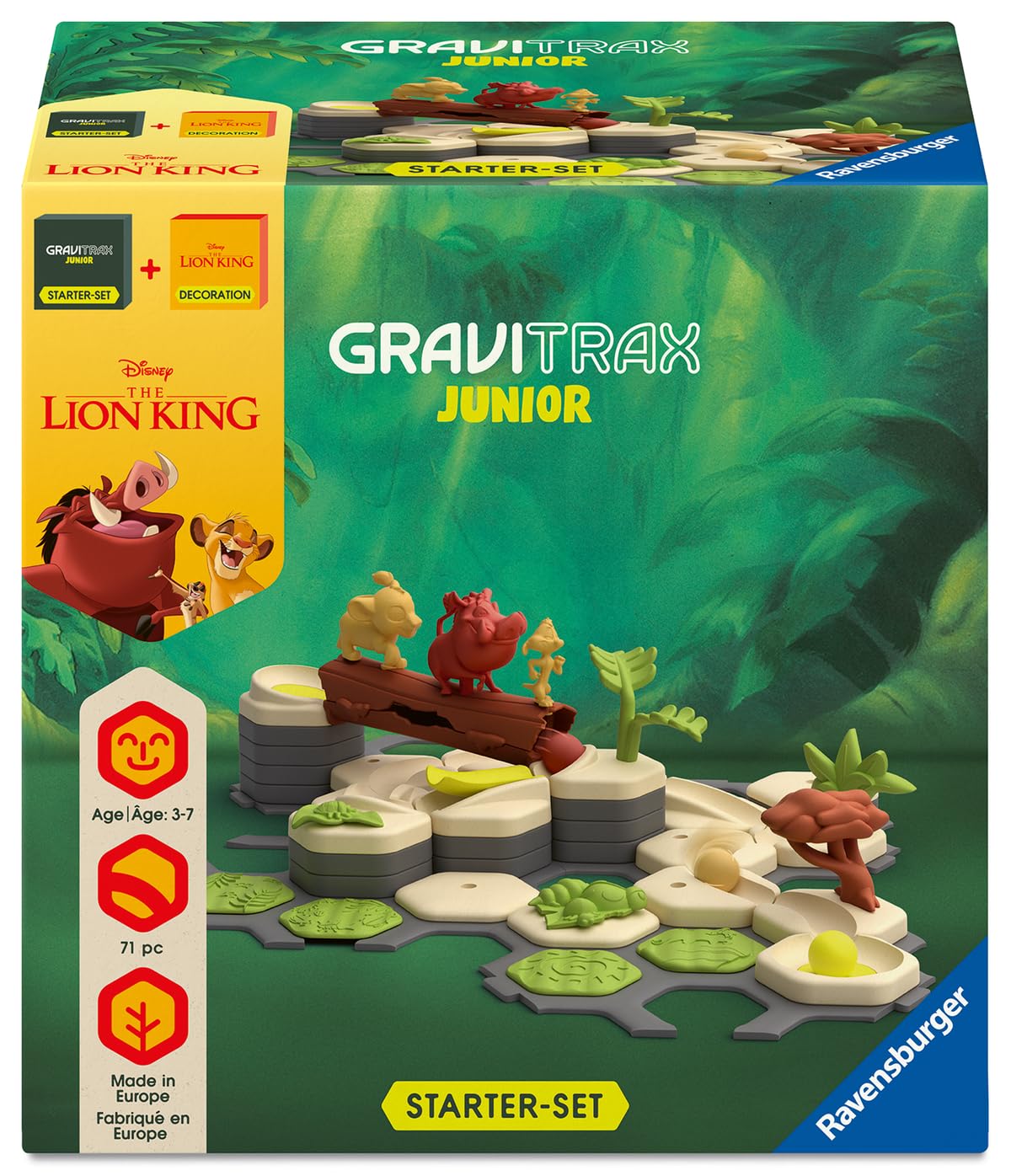 Ravensburger - Gravitrax Junior - Starter Set Le Roi Lion - 2 Produits en 1-73437 - Jeu de Construction - Circuits de Billes créatifs - Coloré - 71 pièces - Dès 3 Ans - Version française