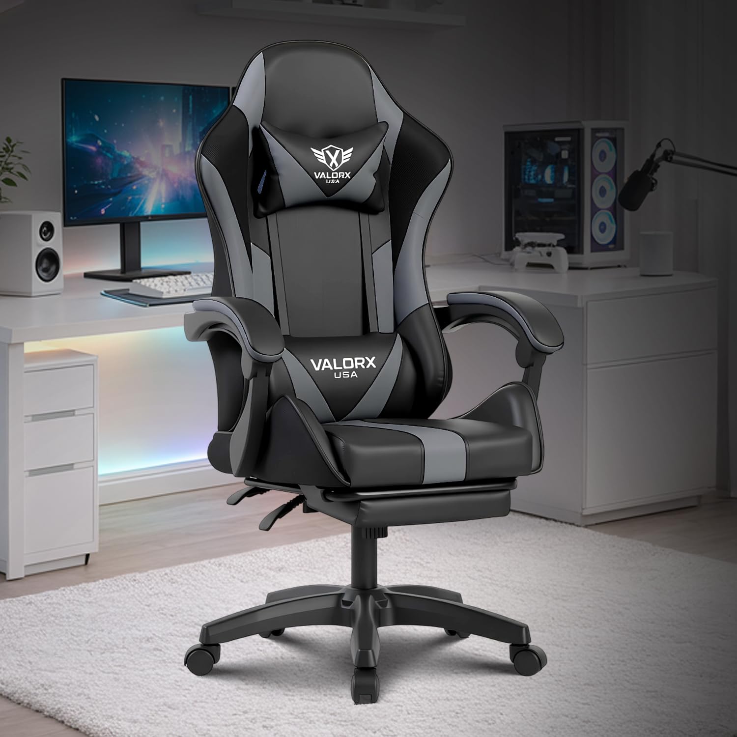 VALORXUSA Warrior Gaming & Office Ergonomic Chair | Vegan Leather | High Back 135° Recliner | Adjustable Height & Linkage Armrest | Lumbar Support | 360° Swivel | 3 Year Warranty