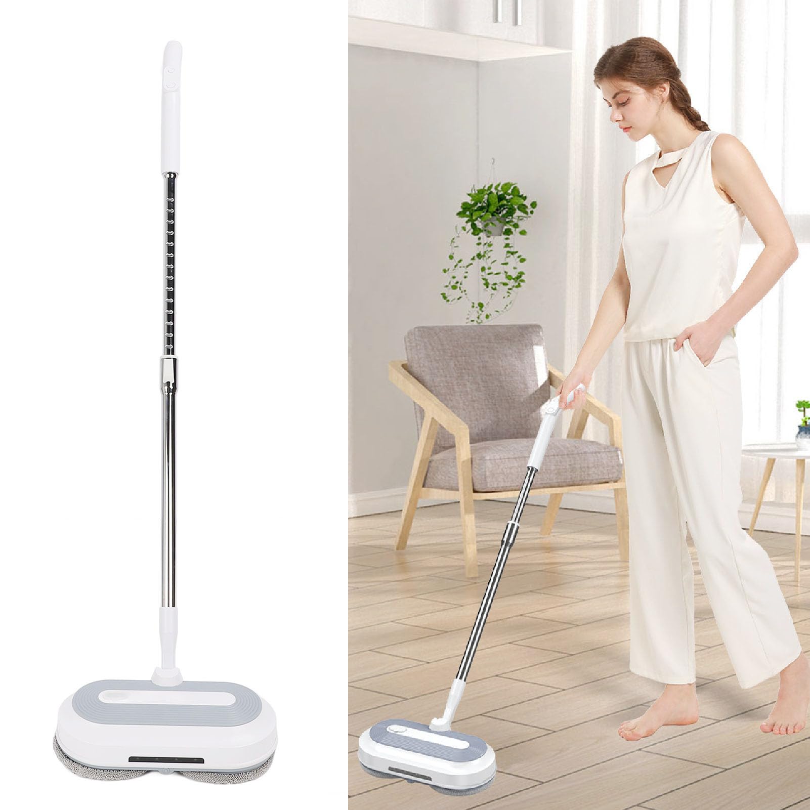 Dpofirs Limpiador de Piso Recargable Inalámbrico, Limpiador de Pisos Recargable, con Spray Automático de Motor Dual, Trapeador de Eléctrico Ligero, para Limpieza de Pisos (Enchufe de la