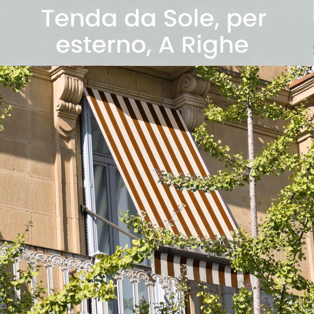Lovely Tenda da Sole per Esterno, Tendaggio per Balconi, Impermeabile, Tenda a Caduta, 290x300 cm, Telo Ombreggiante, Riduce Luce e Calore, Migliora la Privacy, Fantasia a Righe, Marrone