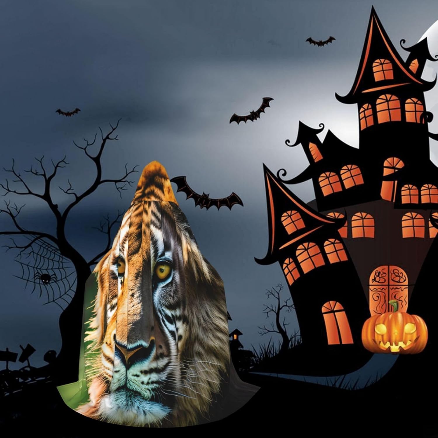African animals print Wizard Hooded Robe Medieval Cape Renaissance Cloak for Men Women Halloween Costume