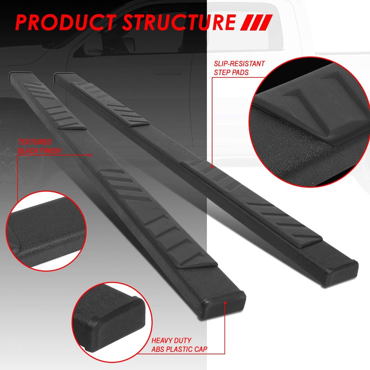 Auto Dynasty 5 Inches Flat Side Step Nerf Bar Running Boards Compatible with Ram 1500 Extended/Quad Cab 09-22, Stainless Steel, Black Powdercoated