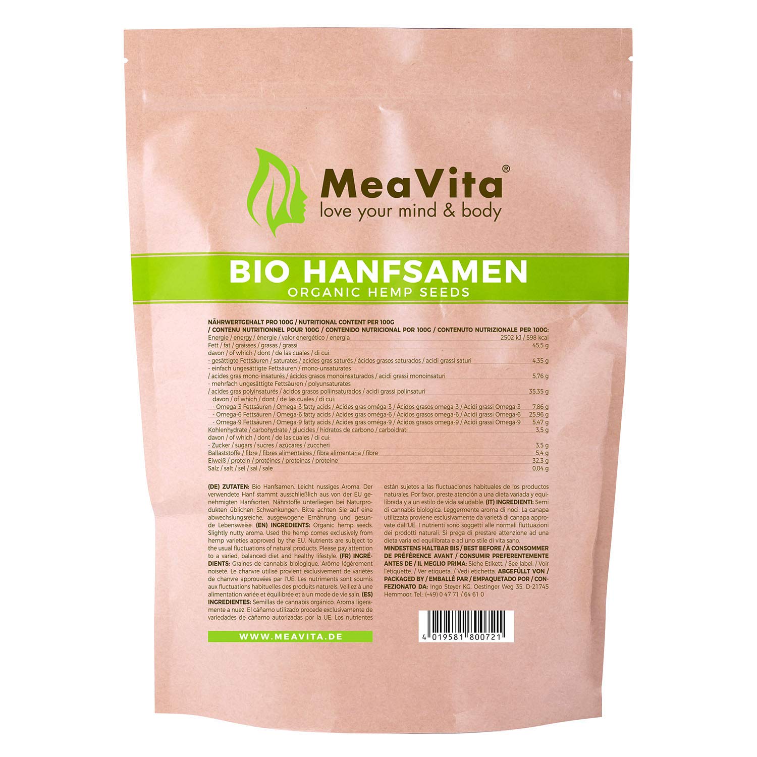 GreatVita Bio Hanfsamen, geschält, (3 x 1000g) natürliches Protein, Eiweiß