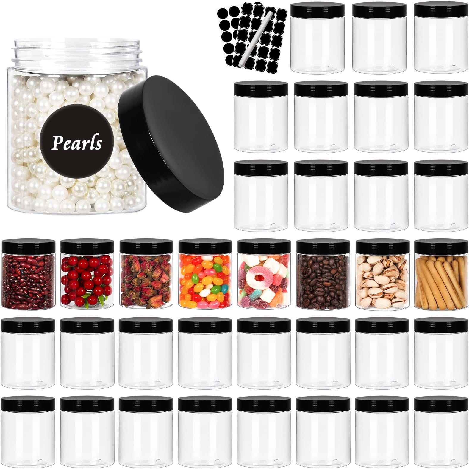 8 oz Plastic Jars with Lids,24 Pack Refillable Slime Cosmetic Containers,Clear Plastic Food Jars Canisters with Screw Lids,Cream Jars for Dry Foods,Spice,Cookies and Storage