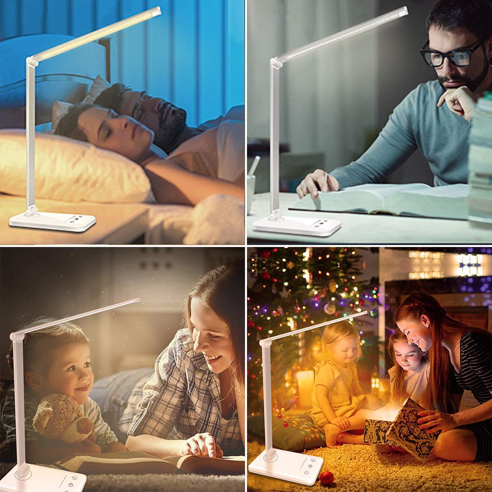 SLATOR Lámpara Escritorio LED, Flexo de Escritorio (Cuidado Ocular, Puerto USB, 5 Modos,10 Niveles de Brillo,Temporizador de 30/60min, Función de Memoria)