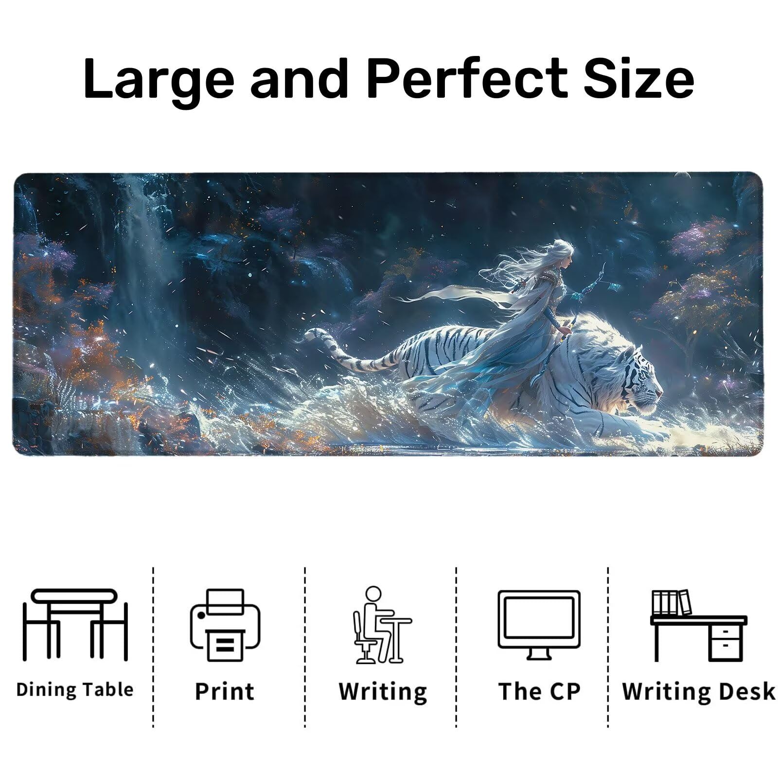 Alfombrilla Ratón Gaming, 1500x600x4 mm Alfombrilla Ratón XXL Dibujos Animados, Impermeable Alfombrilla Escritorio con Tela de Micro Tejido Superior, Base Antideslizante, Mousepad Gaming (Tigre) W-2