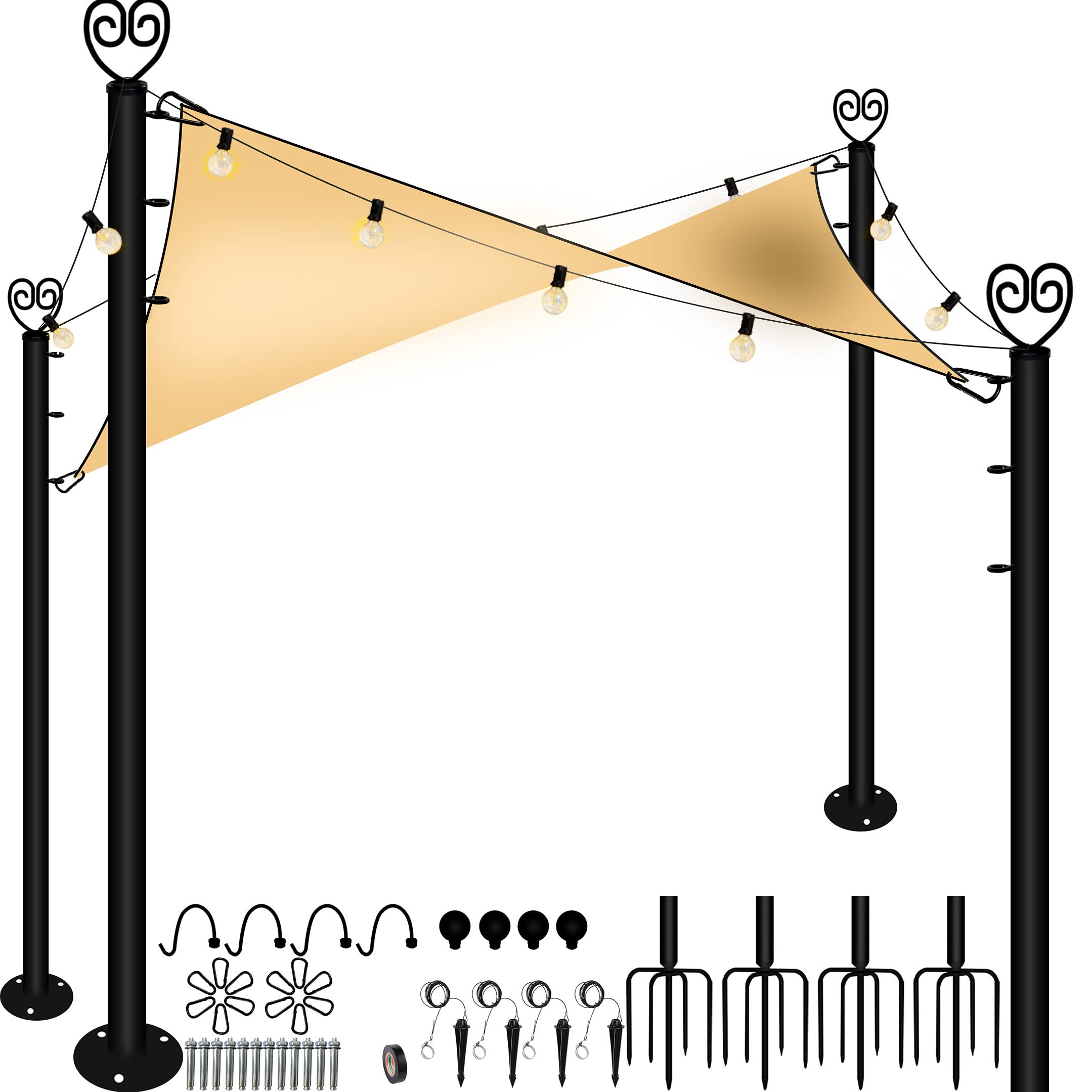 Buy 9.7Ft Sun Shade Sail Pole Kit, Outdoor String Light Pole Post