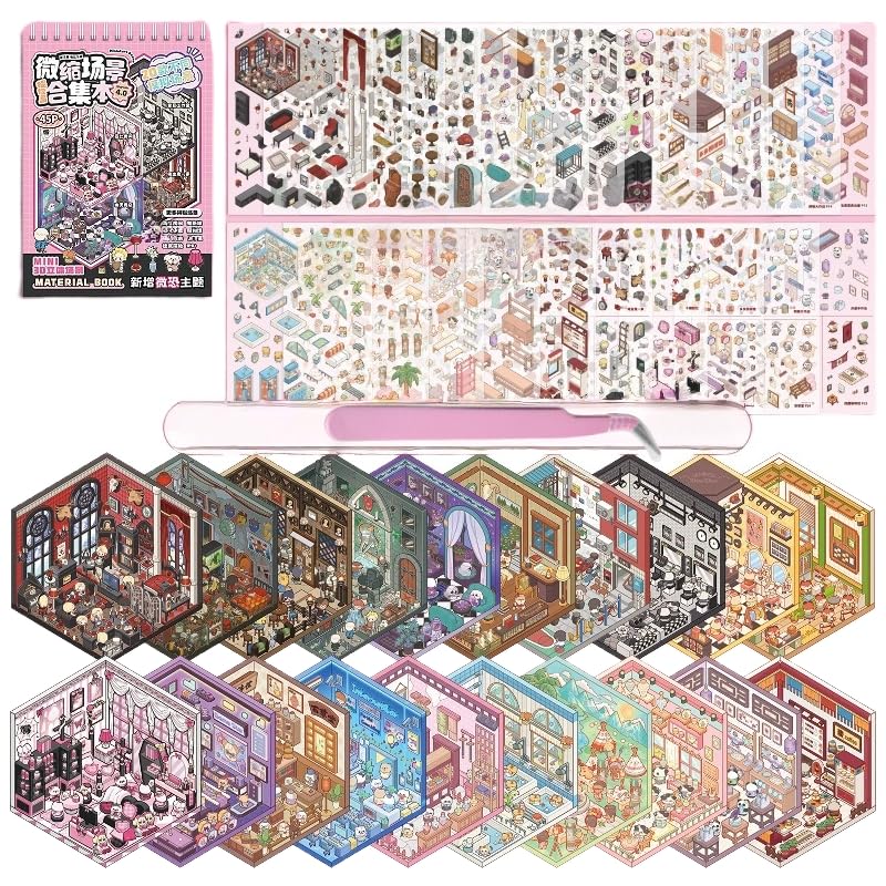 20 Sets DIY 3D Sticker Scene Book DIY 3D House Stickers Make Your Own Mini Shop House Sticker Therapy for Adult Cute Fun Cartoon Stickers Scenes for Relief Stress Pass The Time โ image 1