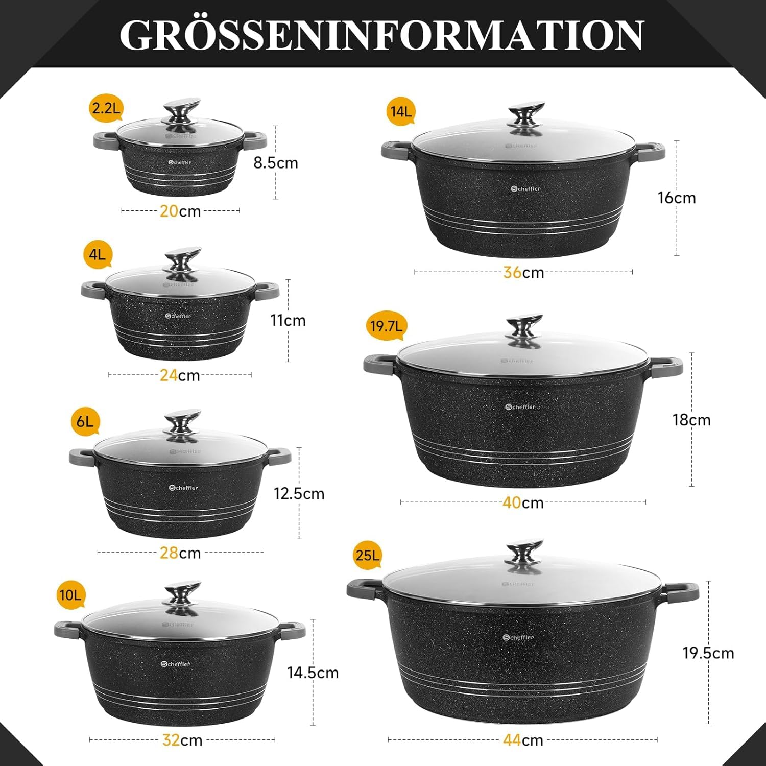 Homatz Marmite de 4,5 l, 24 cm, antiadhésive avec couvercle en verre, base pour induction, en aluminium, poignées résistantes à la chaleur (faitout 24 cm