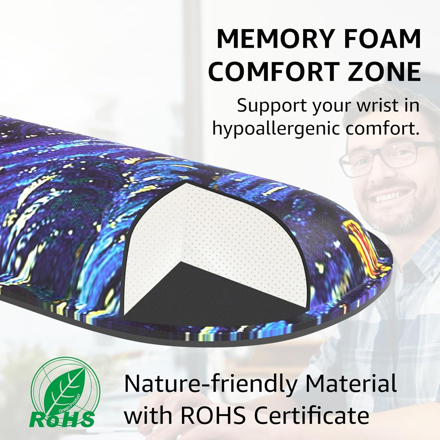 KTRIO Ergonomic Keyboard Wrist Rest, Memory Foam Mouse Pad with Wrist Rest for Computer Keyboard, Mouse Pad Set for Easy Typing & Pain Relief for Office & Home, Starry Night