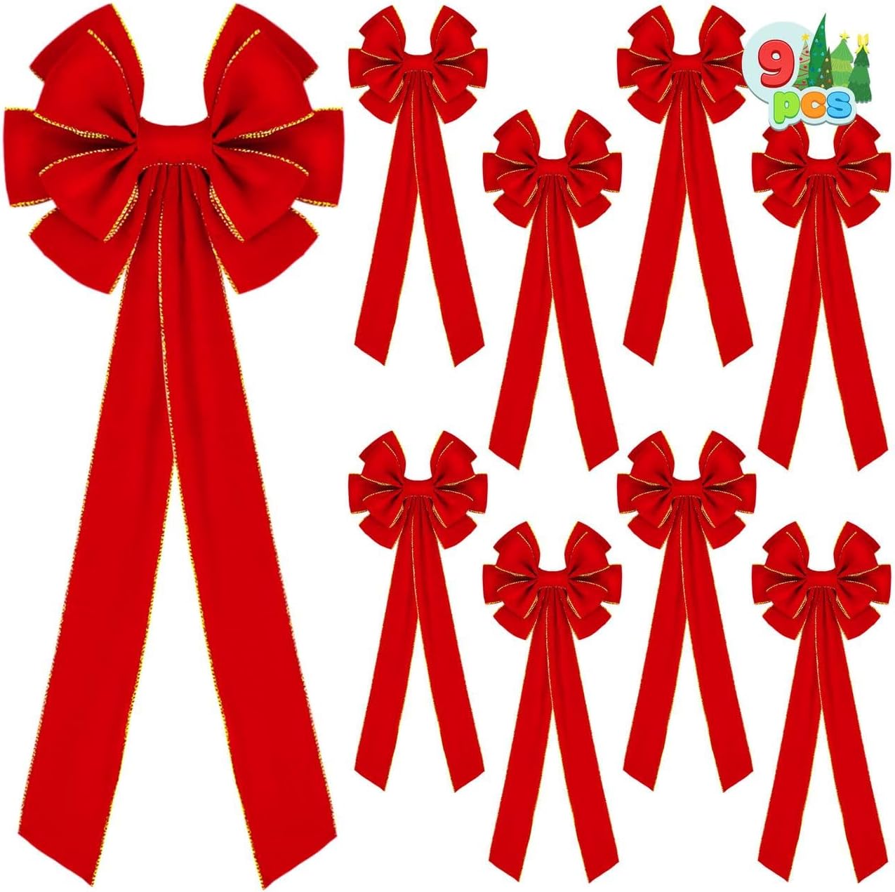 JOYIN 9PCS Big Red Velvet Christmas Bows, 30.7 X 10.6 Inches Large Bows for Wreaths Outdoor, Giant Velvet Decorations for Christmas Tree Decor, Indoor Outdoor Holiday Xmas Decorations JOYIN 9PCS Big Red Velvet Christmas Bows, 30.7 X 10.6 Inches Large Bows for Wreaths Outdoor, Giant Velvet Decorations for Christmas Tree Decor, Indoor Outdoor Holiday Xmas Decorations