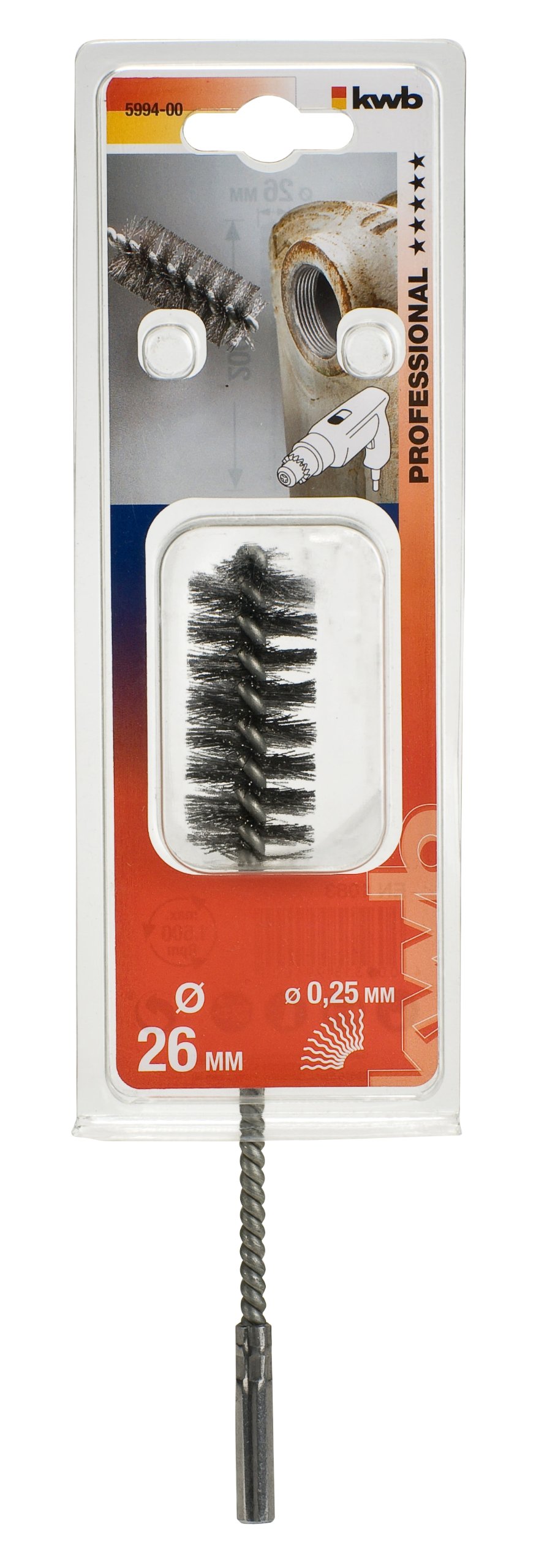 kwb 3-Piece Spiral Wire Brush Set - Fine Wave Design, Ø 26 mm, for Metal and Stone, Drill Machine Wire Brush with 8 mm Round Shank