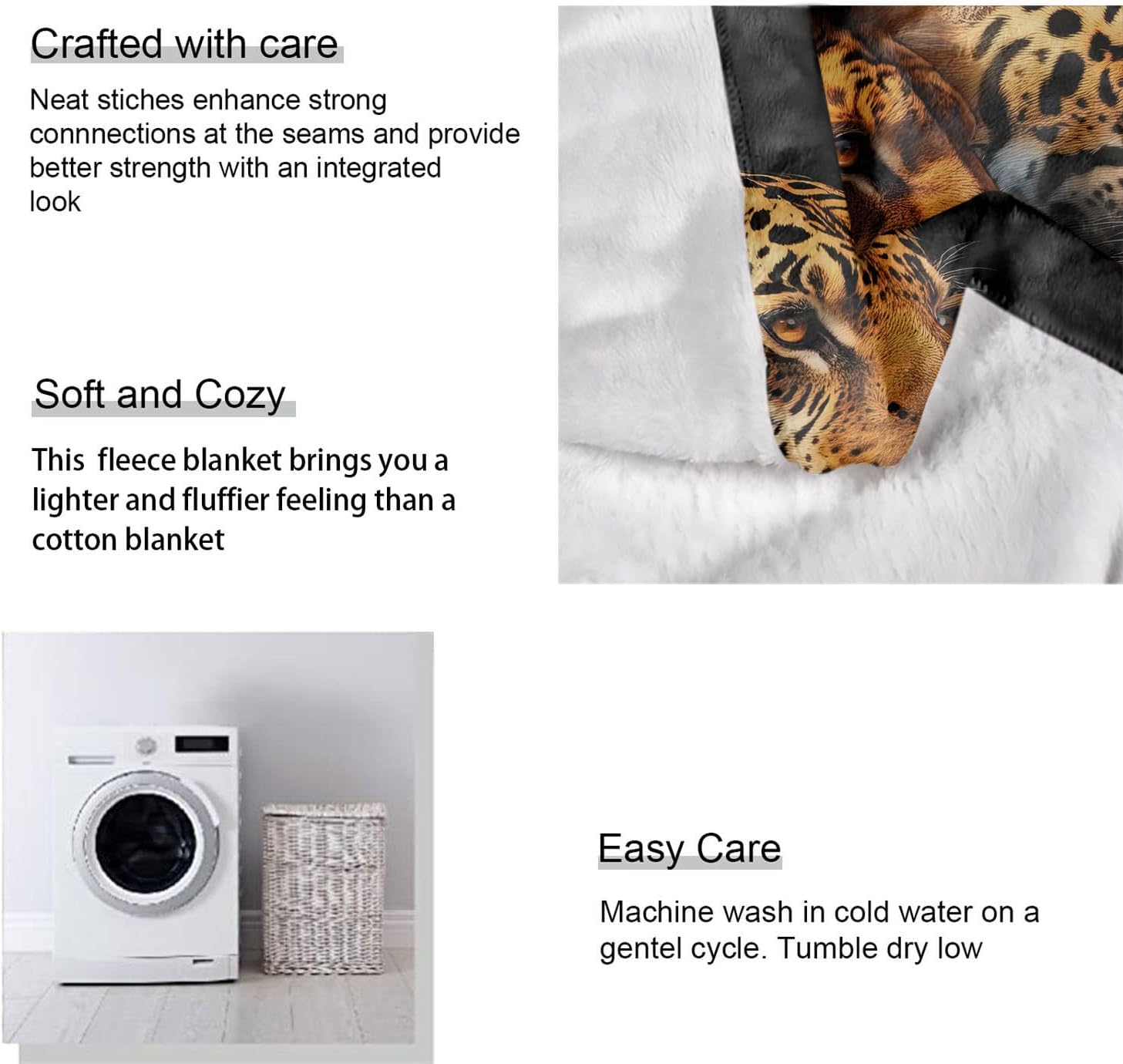 60"x80" Lion & Jaguar Blanket - Soft Cozy Fleece Throw, Wild Animal Design for Couch & Sofa - Image 5