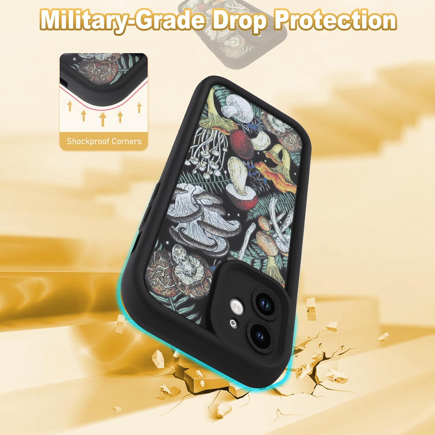 KANGHAR Black Case for iPhone 11 Case, Cute Mushroom Art Design Soft TPU Shockproof Protective for Women Girls Slim Phone Cover - Image 5