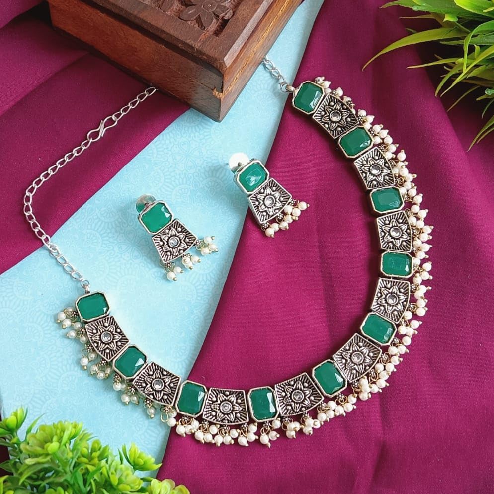 Efulgenz Indian Jewelry Sets for Women Crystal Stone Necklace Sets with Faux Pearl Drop Dangle Earrings Choker Necklace Earrings Set Bohemian Jewelry Set for Women - Image 2