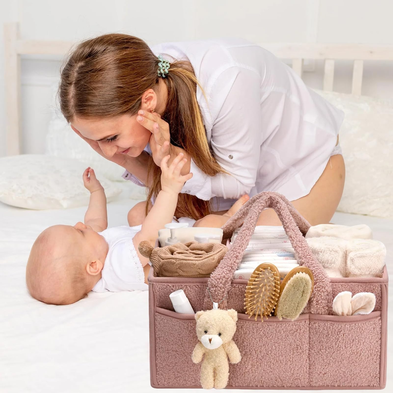 Lixstyea Organizzatore per pannolini per la casa, organizer per pannolini, cestino per bambini, con scomparti rimovibili, organizzatore per pannolini (rosso