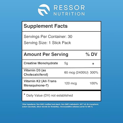 Miniatura 9 de Ressor - Monohidrato de creatina en polvo para hombres y mujeres, paquetes de viaje de creatina micronizada de 0.18 oz con vitamina D3 2400 UI y