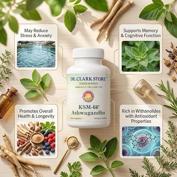 Dr Clark Store Ashwagandha Supplement 650mg, 60 Capsules, Supports Everyday Wellbeing, Energy & Mood Balance