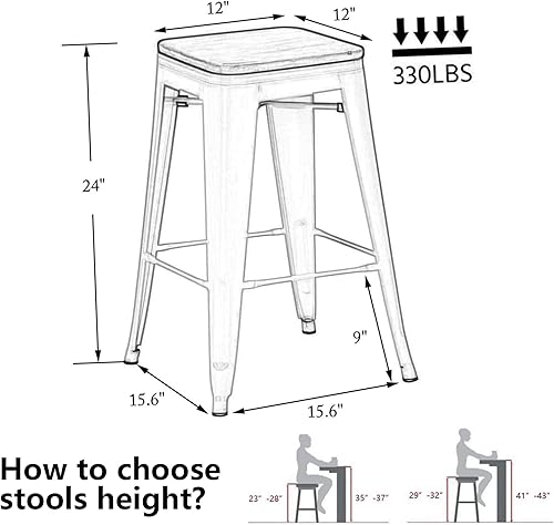 Miniatura 2 de Alunaune Juego de 4 taburetes de bar de metal de 24 pulgadas, taburetes de bar apilables de altura de mostrador, sillas de bar de cocina Mate