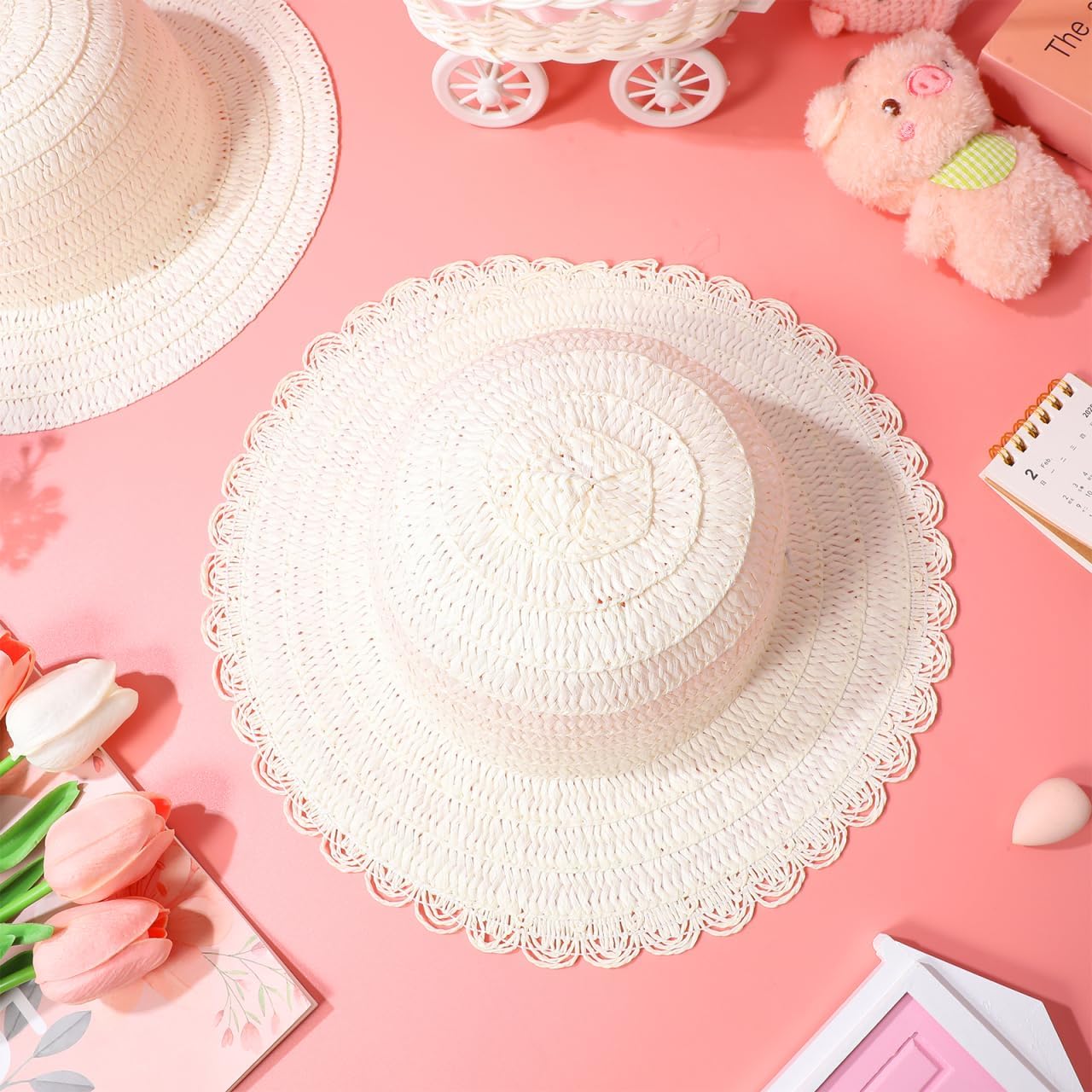 Gadpiparty6-12 inch Kids Diy Plain Straw Hats Set of 8 - Blank Straw Sun Hats for Painting and Crafting Creative Arts Supplies for Children S School Projects Birthday Party Favors - Image 5