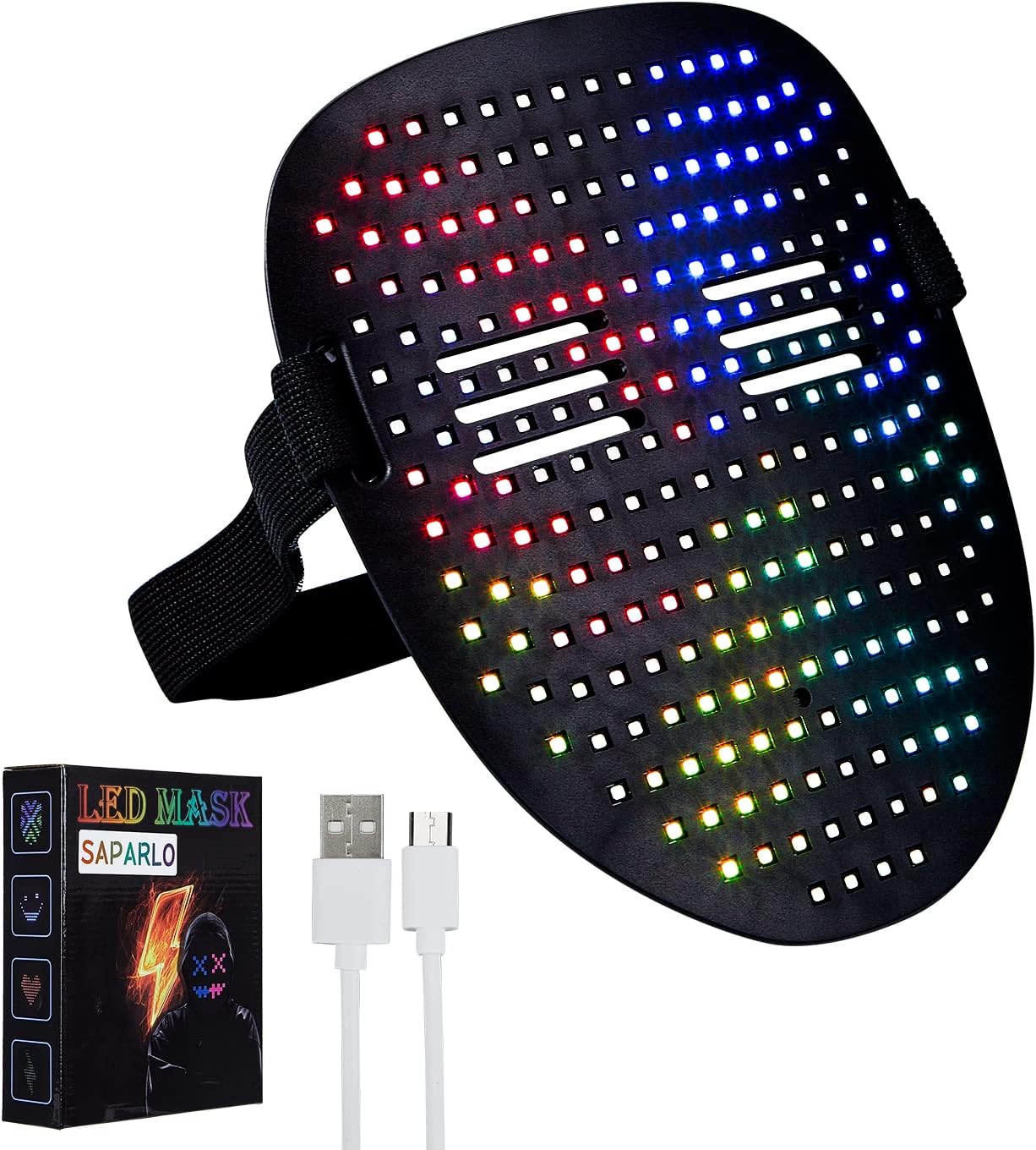 Halloween LED Mask with 50 Pattern Display, Saparlo Illuminated Masquerade Mask for Men and Women, Digital LED Mask for Costume Party, Face Mask for Adults and Children, Funny Video Mask