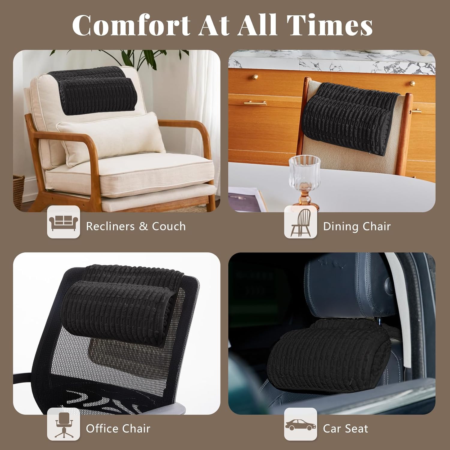 Headrest and Support Pillow,Recliner Pillow for Neck, Head, or Foot for Office or Massage Chairs, Neck Pain Relief and Cervical Support. Nonslip, Removable Cover (Black, 5.5" Wx13 Lx3 H) - Image 7