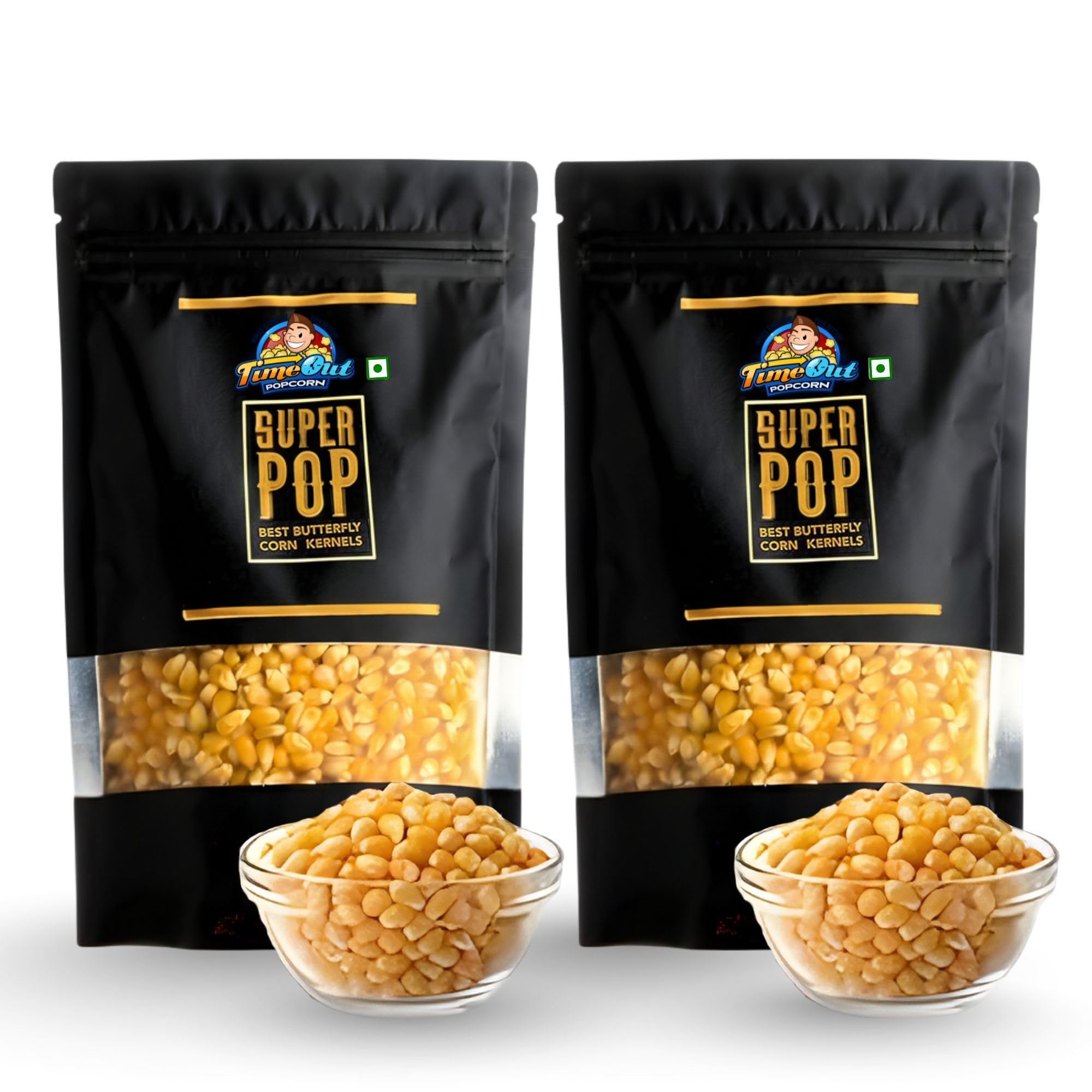 TimeOut Super Pop Maize | 500g x 2 | Pack of 2 | Imported Maize | Ready-to-Cook Maize | Non- GMO | Zero Trans-Fat | Whole Kernels| Homemade Healthy Snacking