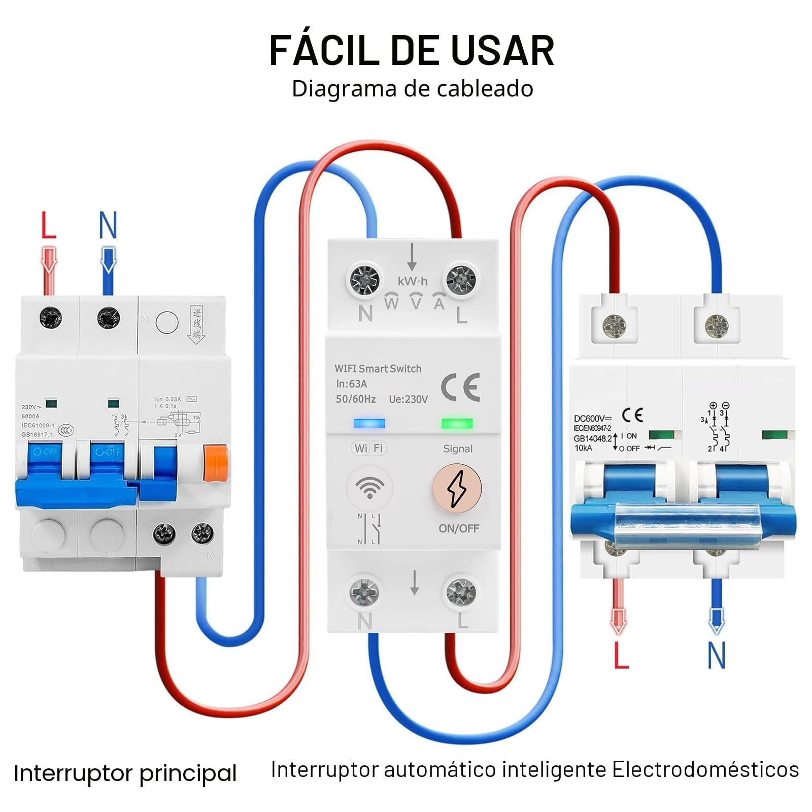 Interruptor wifi inteligente 63A Tuya Control por voz disyuntor wifi inteligente Medidor de Energía AC 80-300V interruptor remoto Protección contra sobrepresión sobrecorriente y sobrecarga