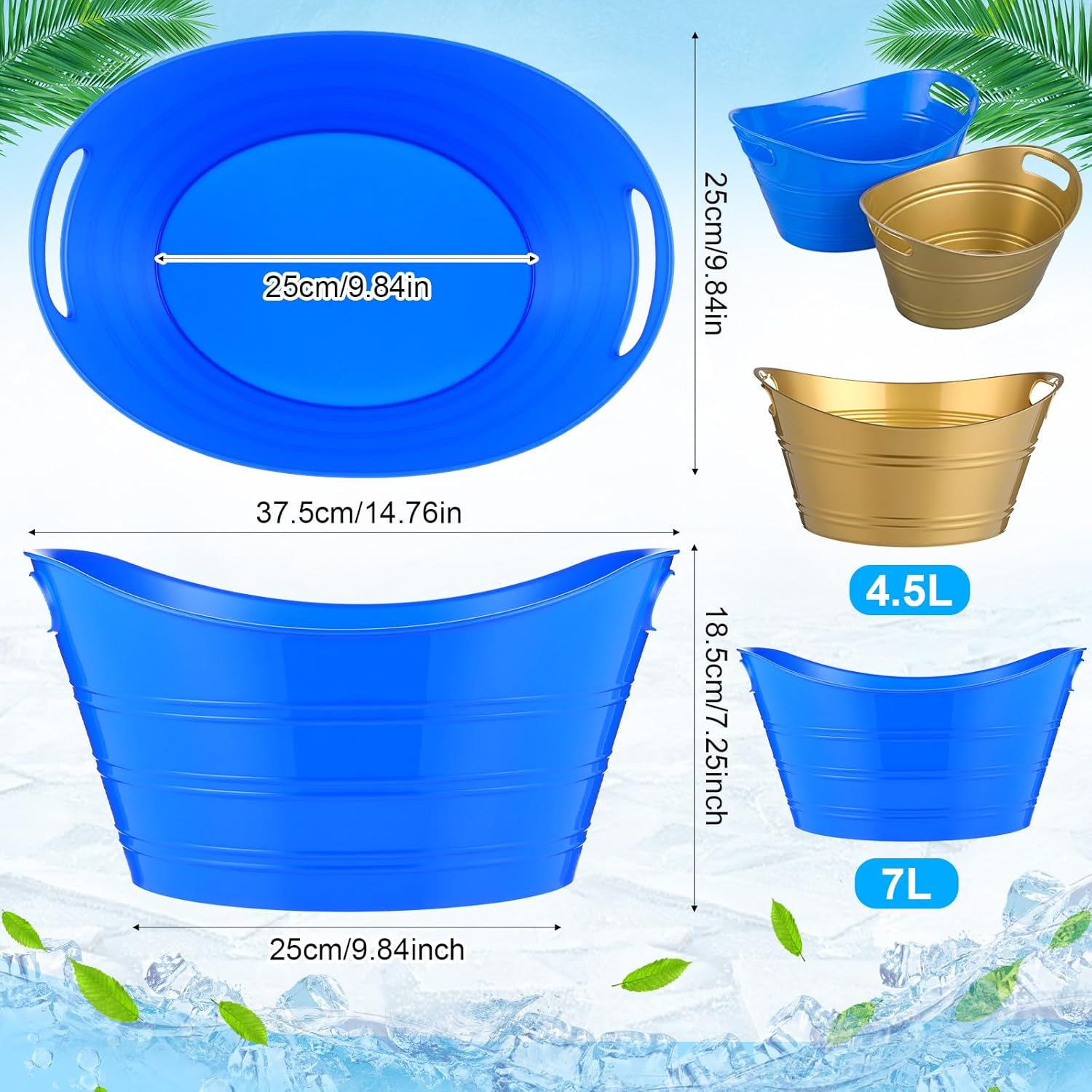 Patelai 6 Pcs Ice Buckets Bulk, Plastic Ice Buckets with Handles, Oval Storage Tub, Large Capacity Drink Tub for Party Bar Wine Beer Champagne Beverage Bottle Cooler(7 Liter,Multicolor)