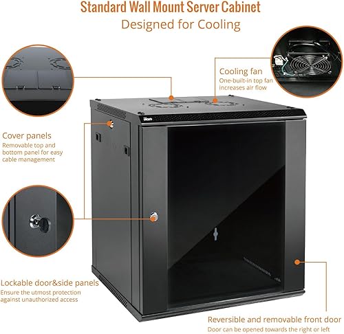 Miniatura 3 de Gabinete de servidor de montaje en pared Gabinete de rack de red de TI con cerradura Puerta y paneles laterales negro (negro, puerta estándar de