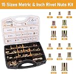 VIGRUE Outil à rivets de 16'' Nusterts, kits d'outils à main avec 15PCS de mandrins métriques et en pouces et 300PCS d'assortiment de rivets métriques et SAE de M3 à M12, 6-32 à 1/2-13 et étui de transport robuste