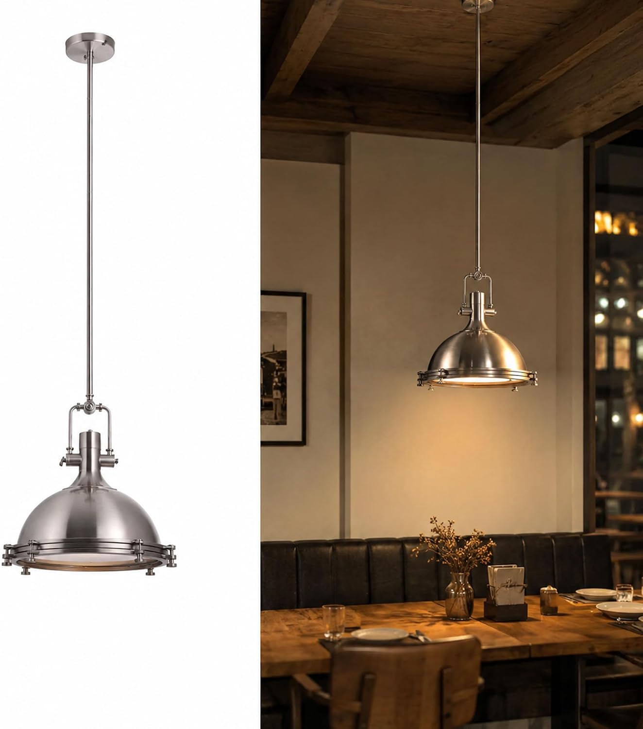 LEDMyplace Industrial Pendant Light Fixtures, Modern Farmhouse Pendant Lighting, Kitchen Island, Satin Nickel Finish, Ceiling Adjustable Hanging Lamp for Dining Room, E26 Base (Bulb Not Included)