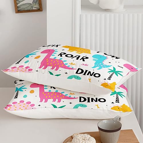 Miniatura 7 de Axolotl Lindo juego de sábanas de dinosaurios de dibujos animados tamaño individual para niñas, juego de ropa de cama de dinosaurios coloridos,