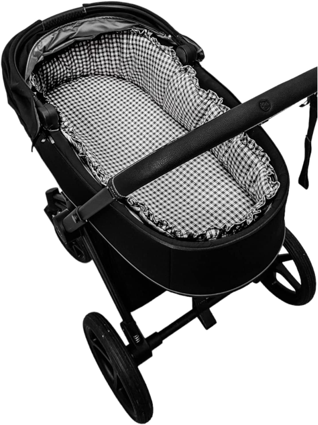 Cubre capazo o Funda Recortado para capazo A Medida Paredes Acolchadas + sábana Bajera - Vichy Negro