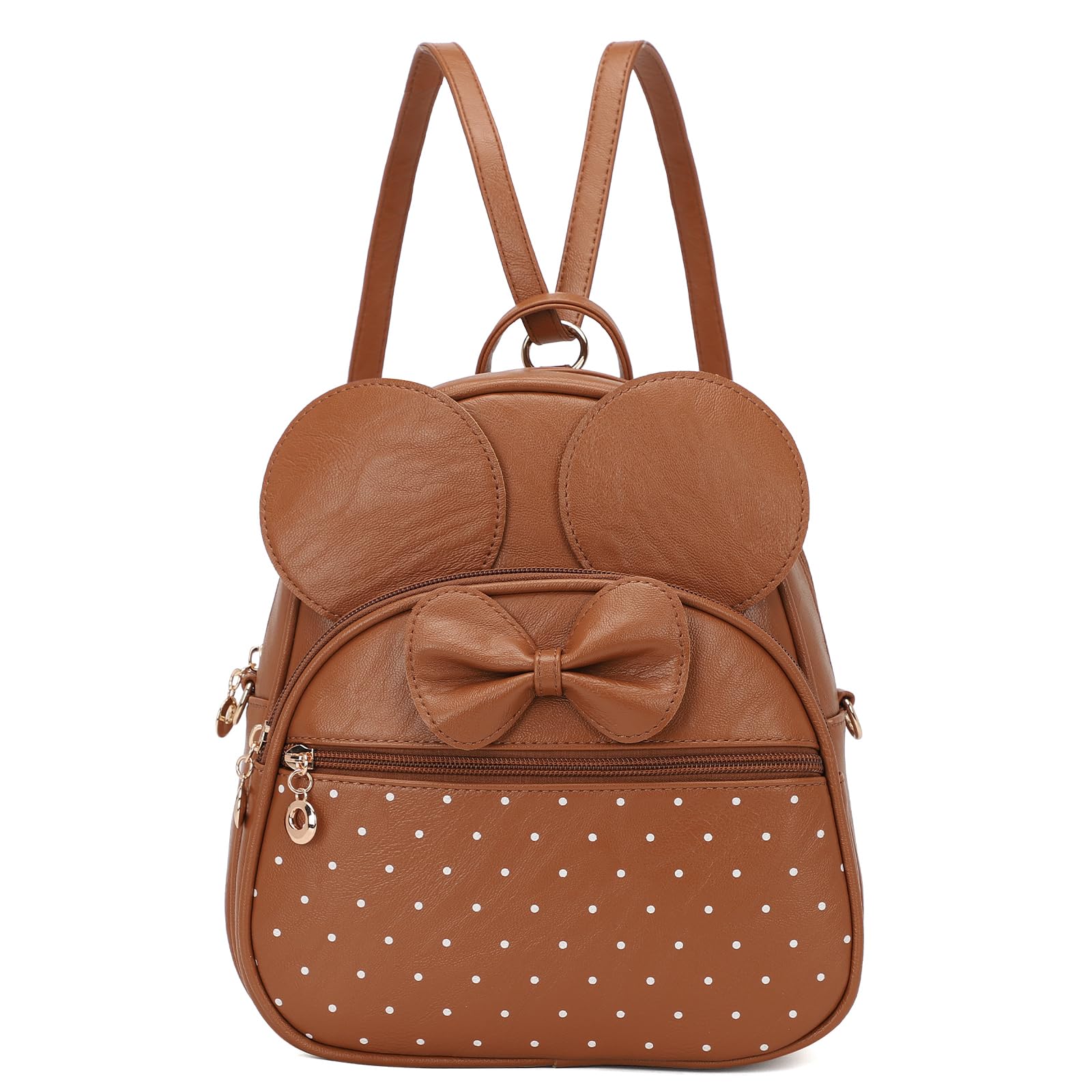 KL928 Girls Mini Backpack Bowknot Polka Dot Cute Daypacks Convertible Shoulder Bag Purse for Women (Brown)