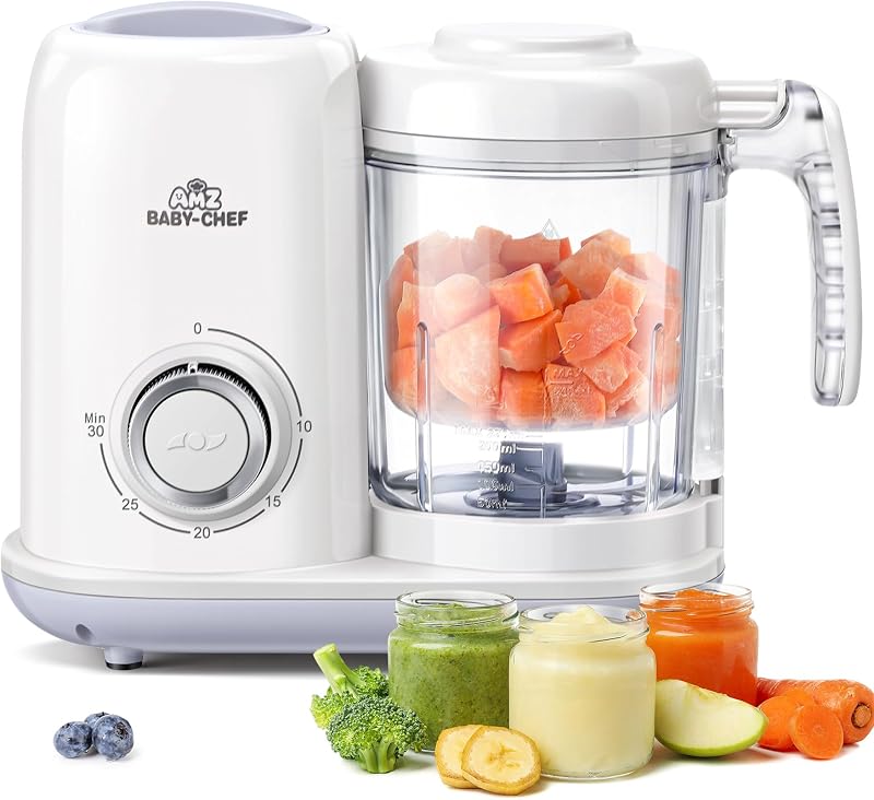 Baby Food Maker Blender: 4-in-1 Steamer and Puree Processor | All-in-One, for Fresh Baby Food, Starting Solids, 6+ Months, BPA-Free, Tritan Material, Baby Shower Gifts, White